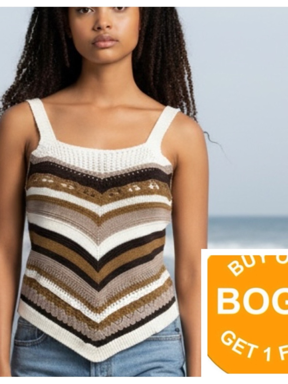 No Boundaries Striped Knit Tank Top in Cream, Brown, Black NWT